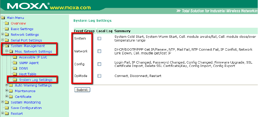 Config info