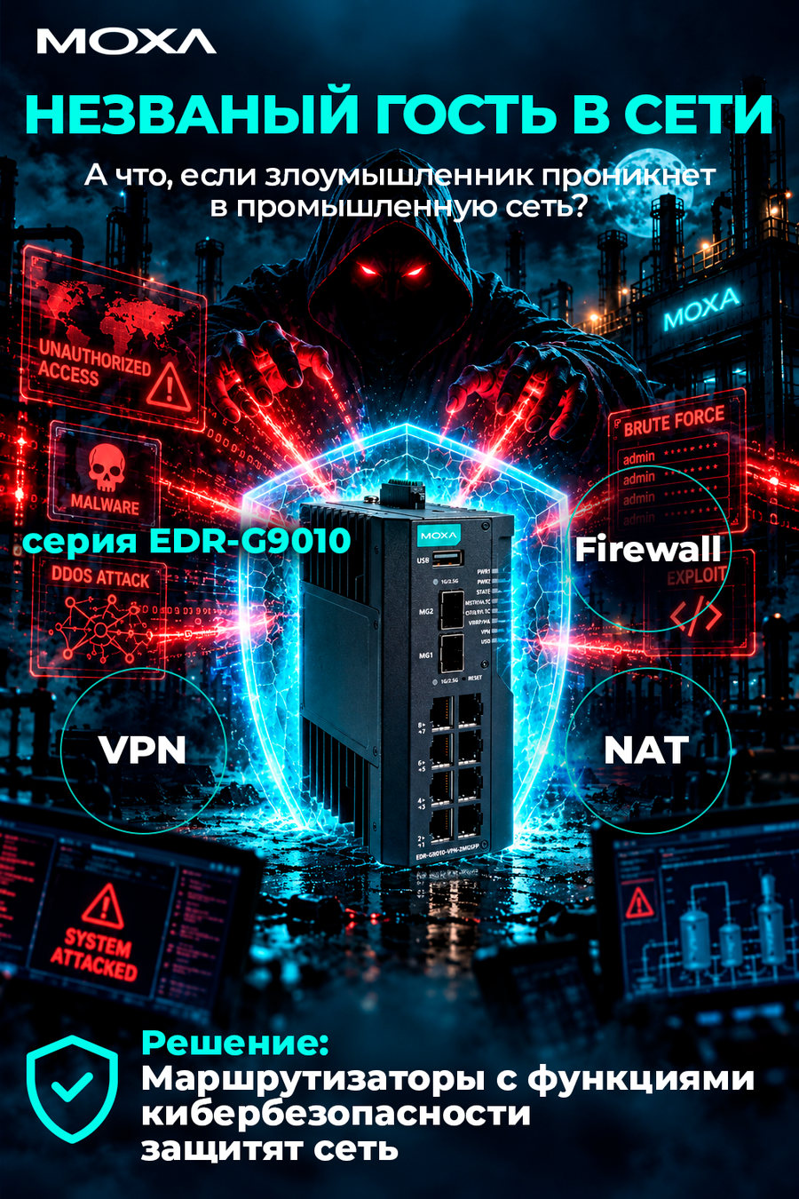 Защищённый маршрутизатор MOXA EDR-G9010 и киберугрозы